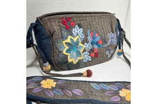 Vintage applique crossbody bag with adjustable shoulder strap